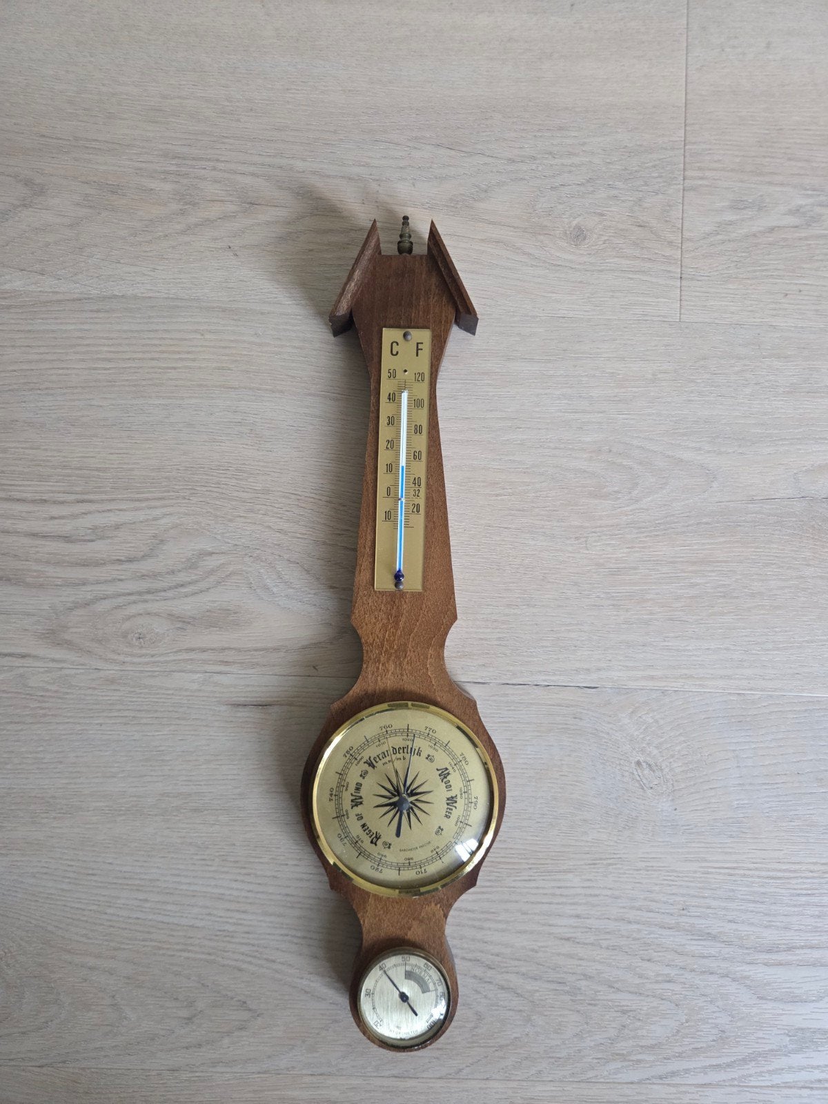 Vintage Weerstation met Barometer en Thermometer, Ophalen of Verzenden, Gebruikt, Weerstation