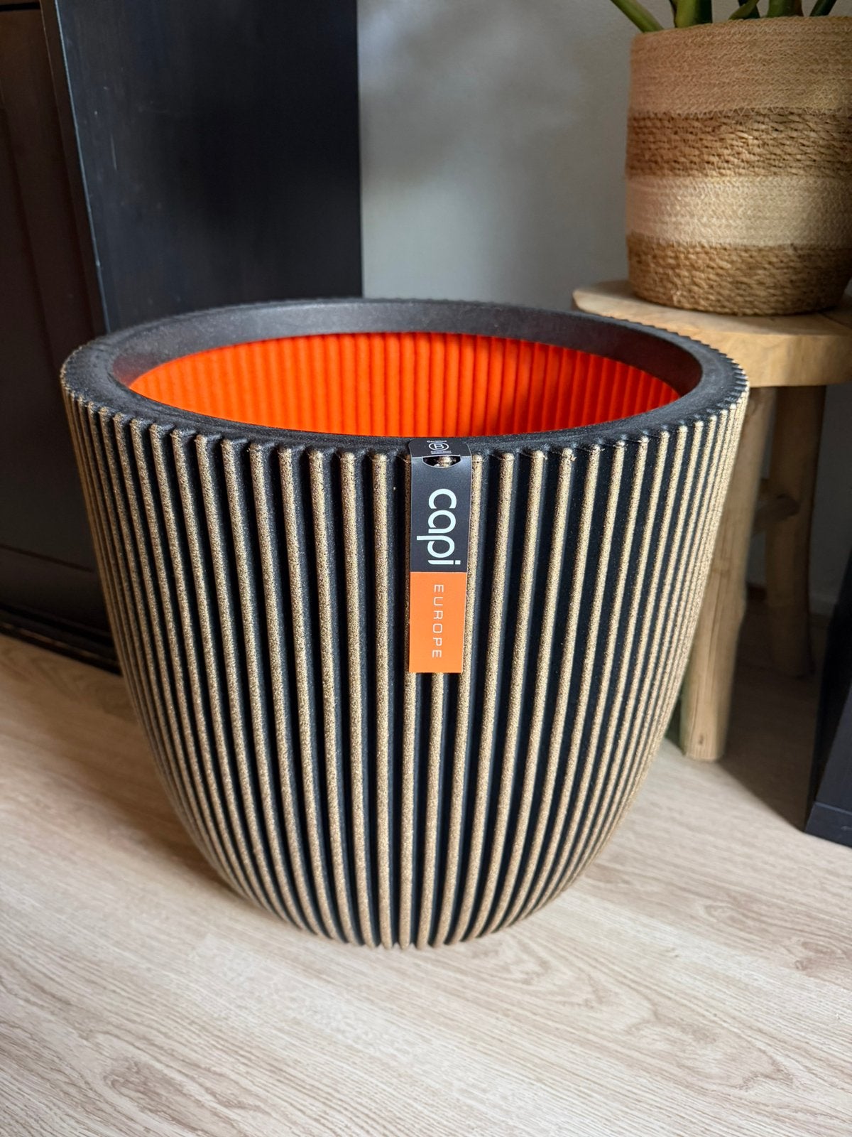 Capi Europe bloempot Groove zwart / goud D43 H42, Kunststof, Rond, Nieuw, Ophalen of Verzenden