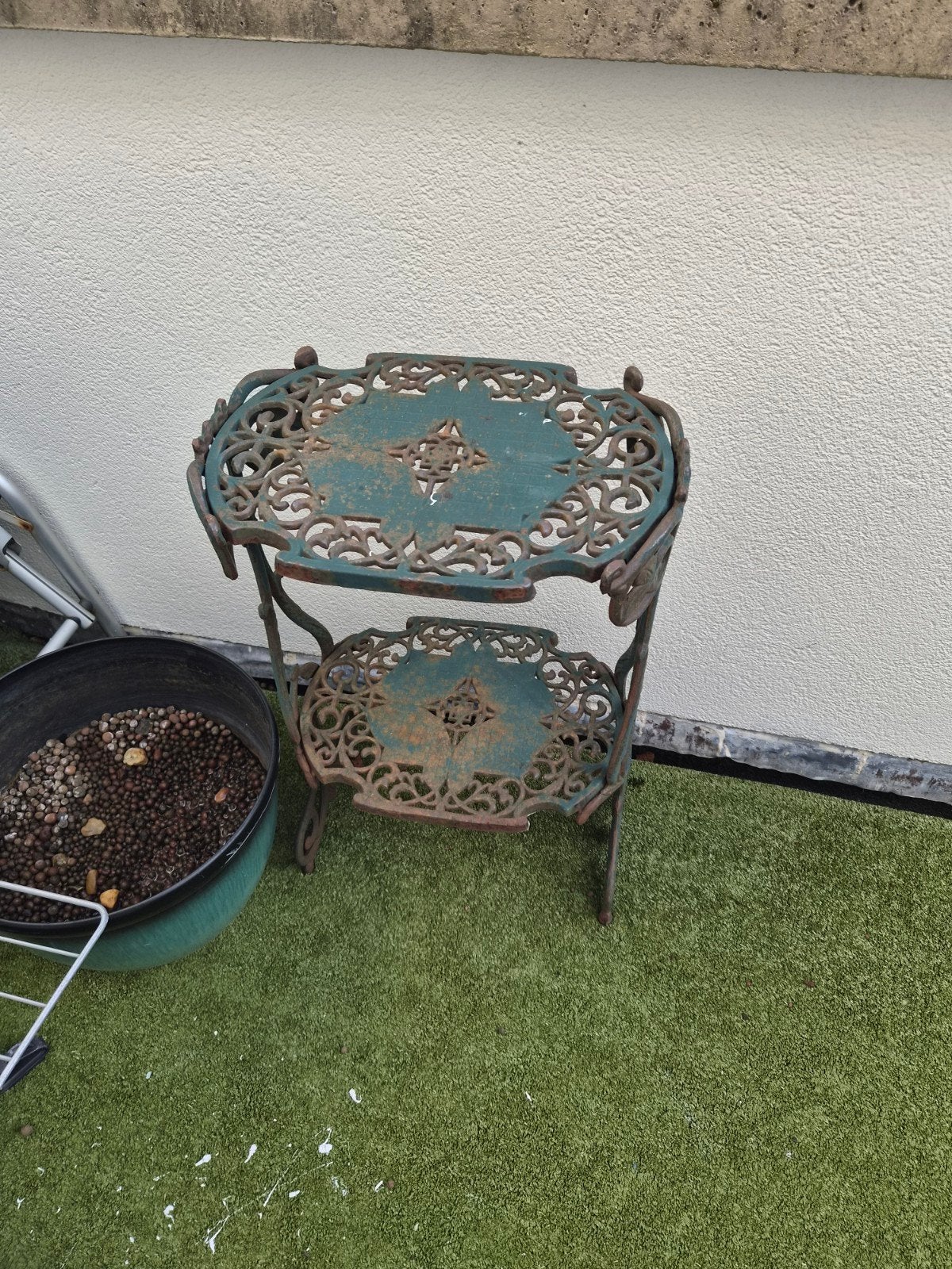 Antieke gietijzeren plantentafel/bijzettafel, Ophalen of Verzenden
