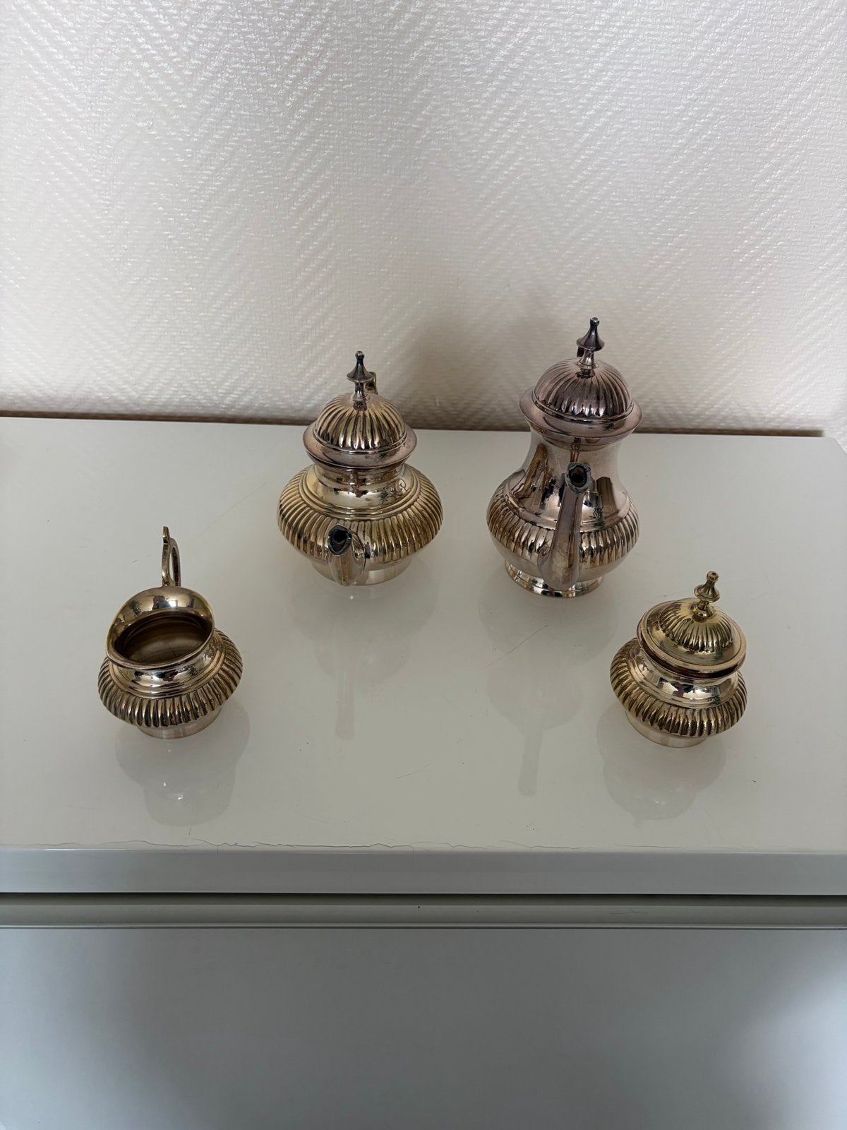 Antieke verzilverde theeset - 4-delig, Antiek en Kunst, Ophalen, Zilver