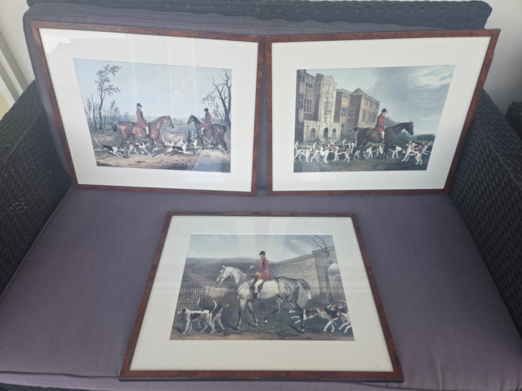 Set van 3 ingelijste jachttaferelen, Minder dan 50 cm, Gebruikt, Ophalen of Verzenden, Print
