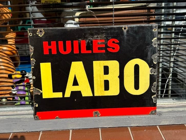Vintage Emaille Reclamebord "HUILES LABO", Ophalen