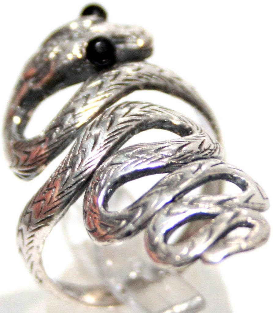Schitterende Sterling Zilver & Onyx Slangen Ring, Sieraden, Tassen en Uiterlijk, Antieke sieraden, Ophalen of Verzenden, Zilver