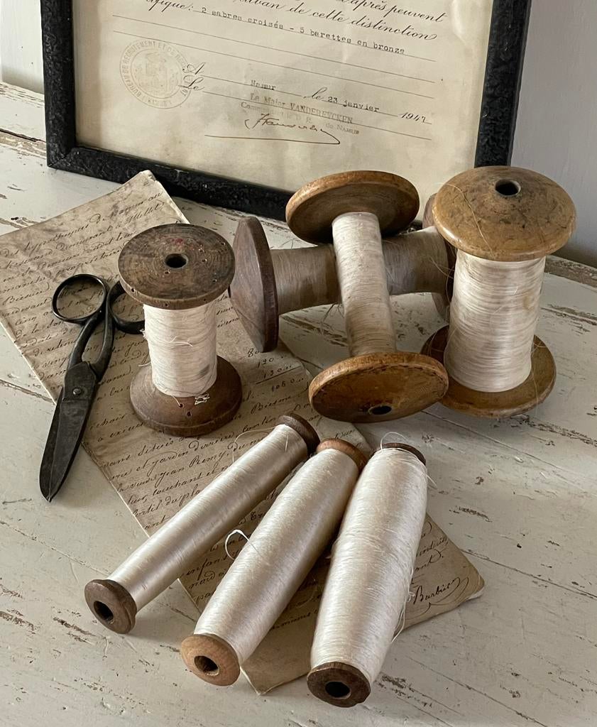 Brocante oude houten klossen met garen vanaf 5,- euro, Ophalen of Verzenden