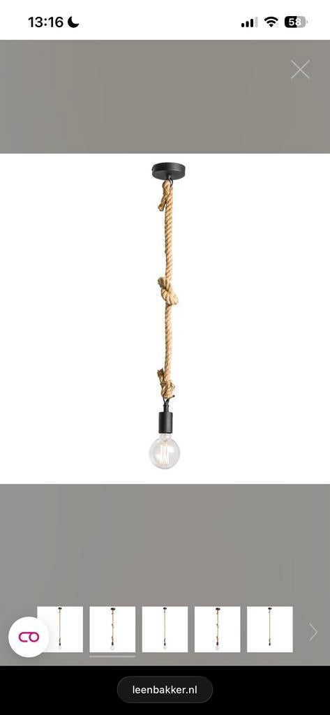 Leen Bakker IVAR Pendel met touwdetail - Nieuw in doos, Ophalen of Verzenden, Zo goed als nieuw, Overige materialen, 75 cm of meer