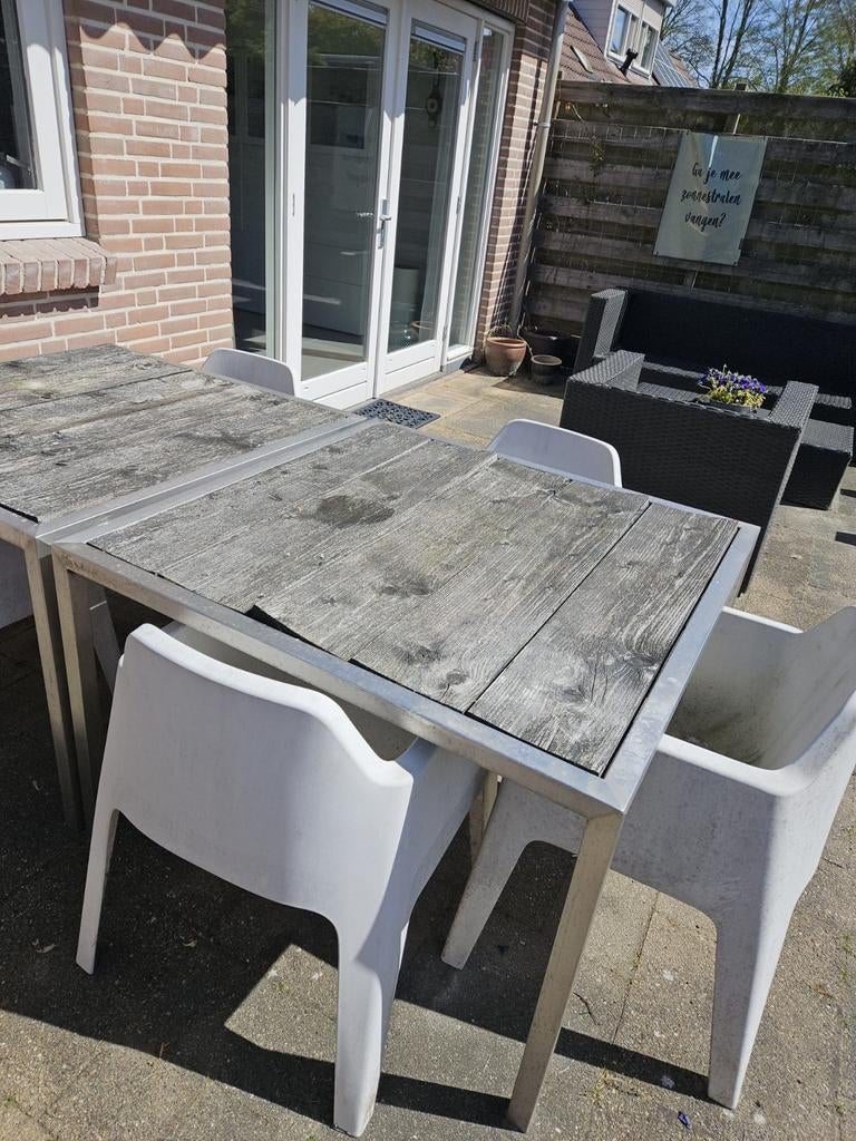 Tuinset met stijgerhouten planken en aluminium frame, Ophalen, Gebruikt, Aluminium