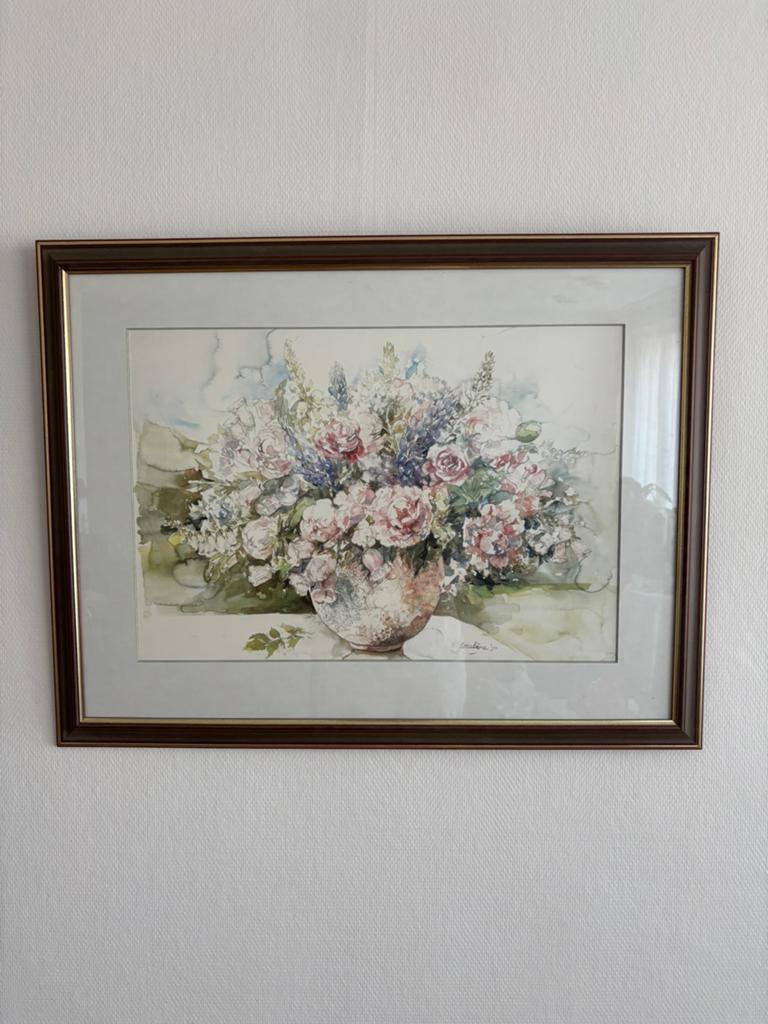 Schilderij met lijst - bordeaux / goudkleur, 50 tot 75 cm, Ophalen of Verzenden, Zo goed als nieuw, Schilderij