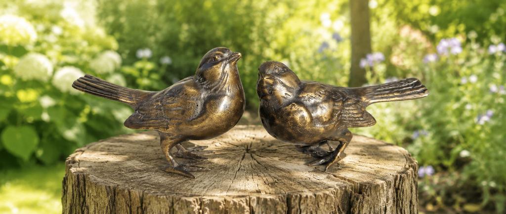 VOGELS / set / brons / MUSSEN / tuinbeeld