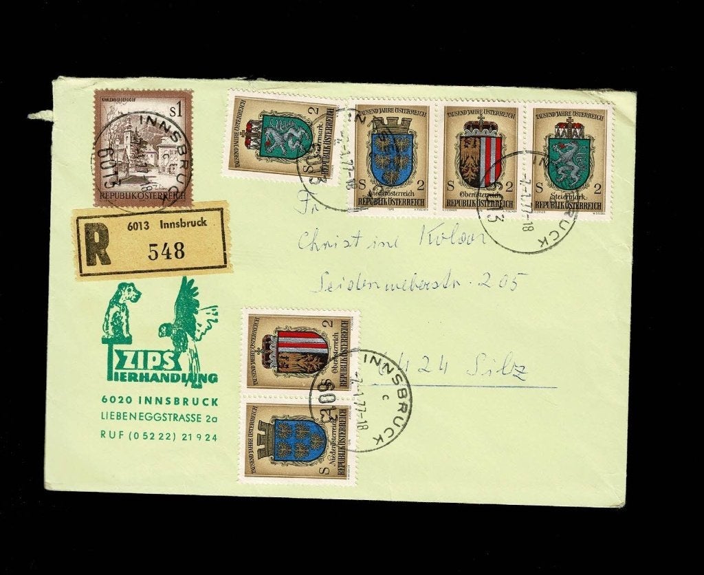 Oostenrijk : envelop - aantekenstrookje - 7.1.1977, Verzenden, Envelop