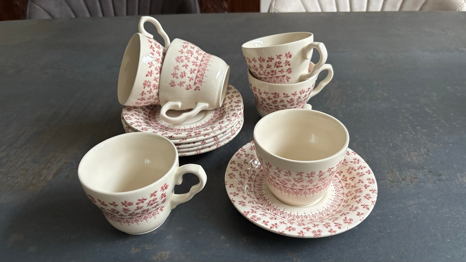 Set van 6 vintage theekopjes met schoteltjes - EIT England, Ophalen of Verzenden