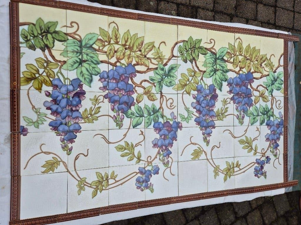 Uniek tegeltableau 40 tegels blauwe regen Gilliot Hemiksem, Ophalen