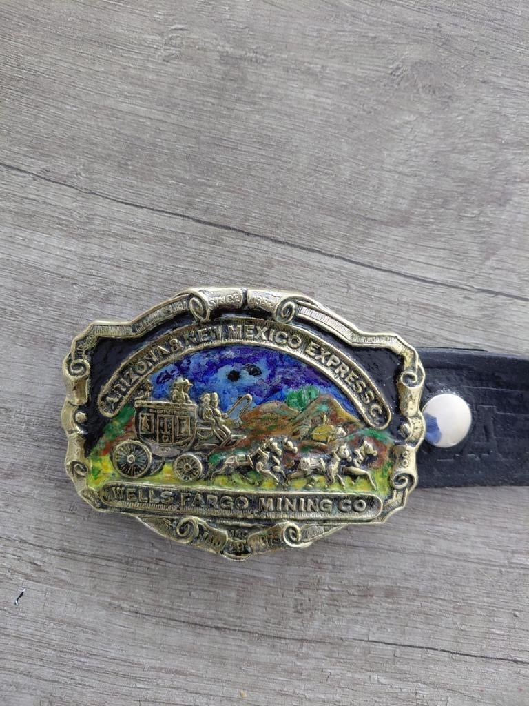 Vintage Wells Fargo Mining Co. Riem met Buckle, Wells Fargo Mining Co., Ophalen of Verzenden, 115 cm of meer, Riem of Ceintuur