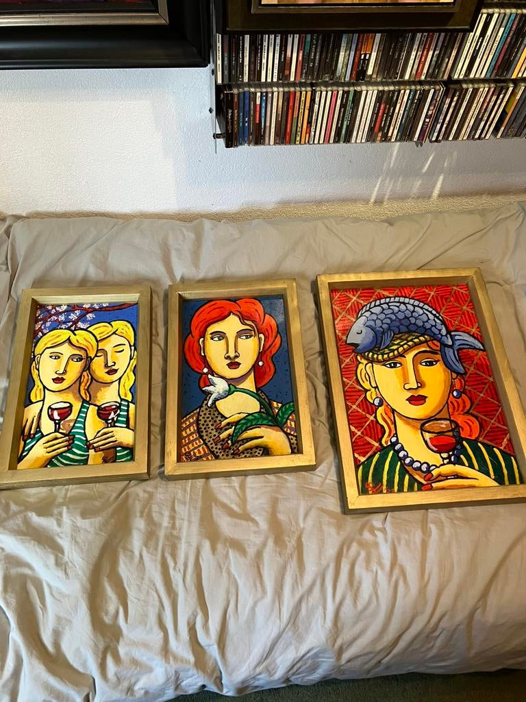 3 orginele (!) acrylverfschilderijen Jacques Tange, Antiek en Kunst, Kunst | Schilderijen | Modern, Ophalen