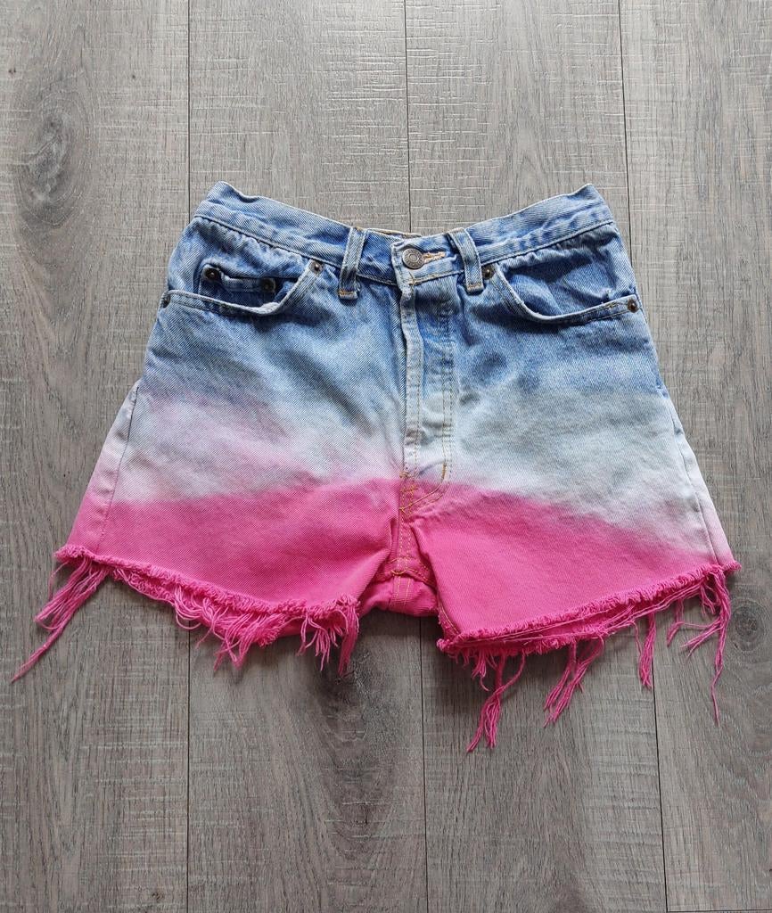 Vintage 90s Levis 501xx tie dye denim festival shorts, Ophalen of Verzenden, Maat 34 (XS) of kleiner, Blauw, Kort