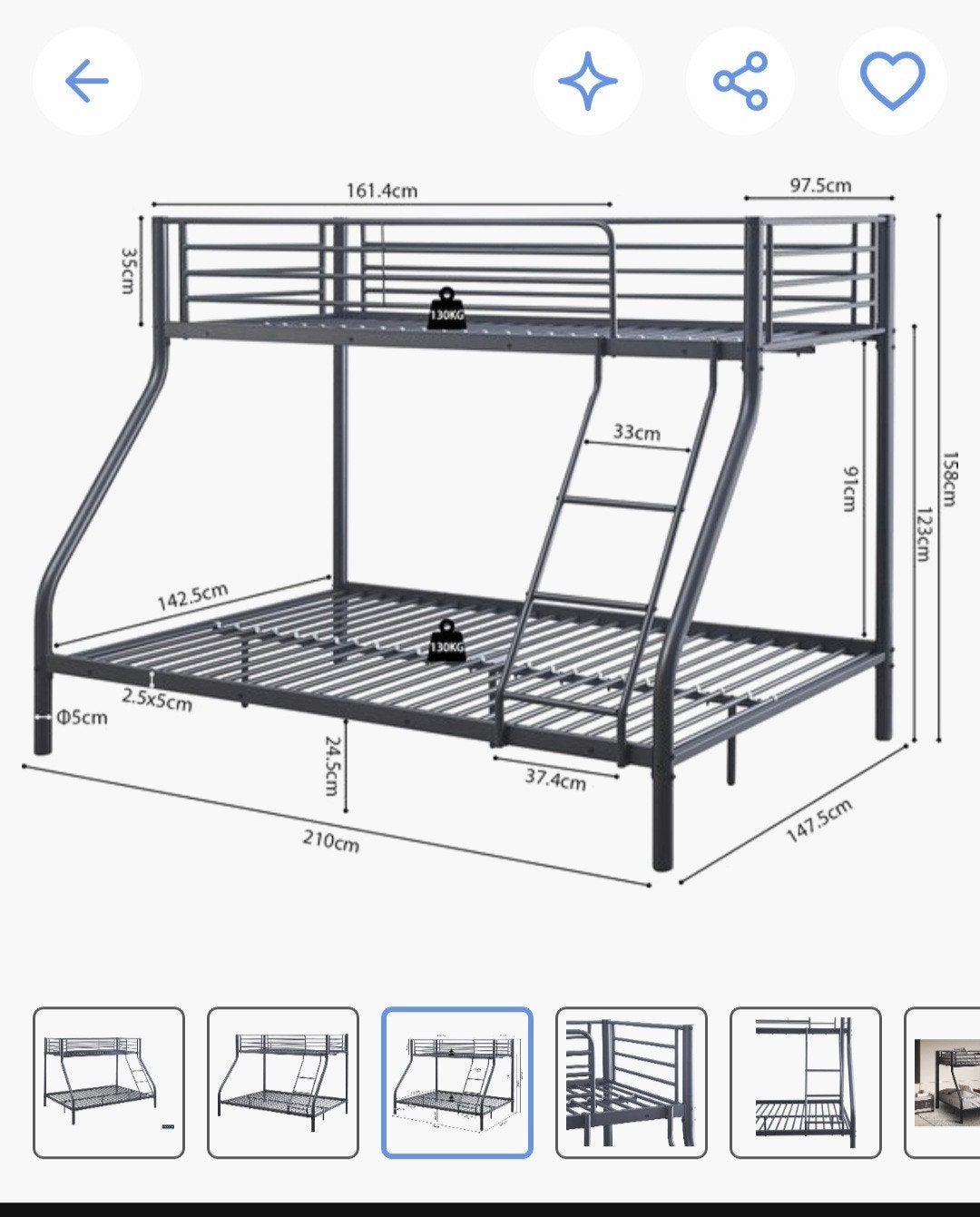 metalen stapelbed voor 3 personen, Ophalen, Gebruikt, 160 tot 180 cm, Tweepersoons