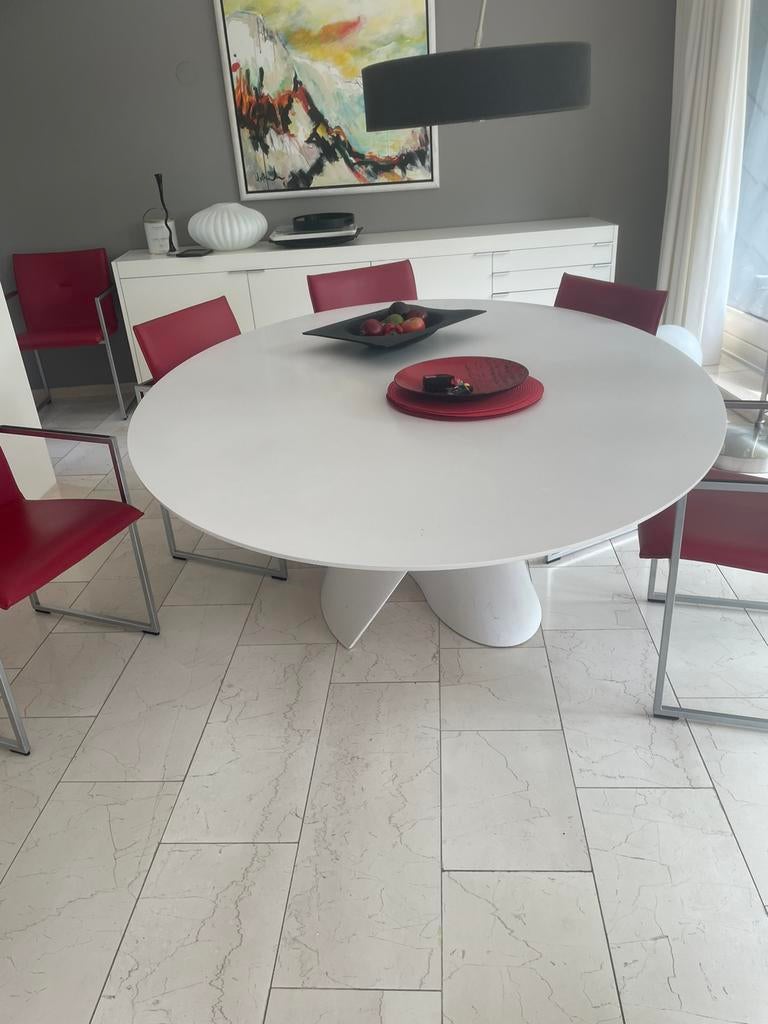 Witte design eettafel., Huis en Inrichting, Ophalen, Kunststof, 100 tot 150 cm, 200 cm of meer