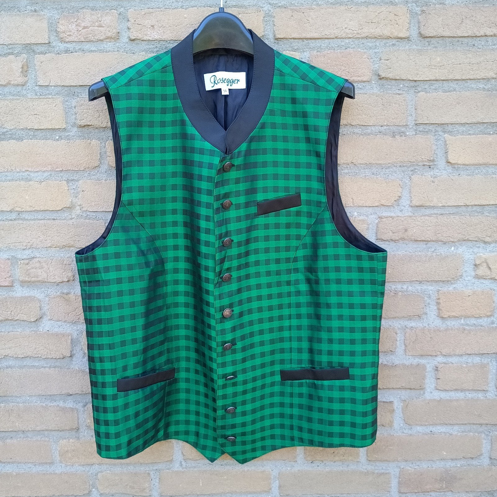 Tiroler trachten gilet 50 Rossegger groen geruit zgan, Kleding | Heren, Ophalen of Verzenden, Zo goed als nieuw, Maat 48/50 (M)