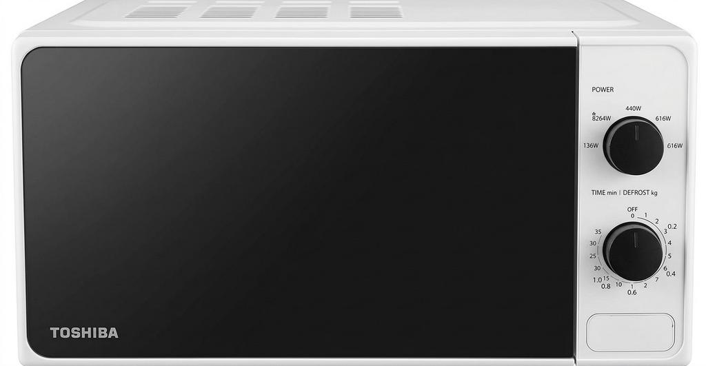 `Toshiba Magnetron 800W 20L Wit, Solo, Draaiknoppen, Ontdooi, Gebruikt, Minder dan 45 cm, Grill, Ophalen of Verzenden