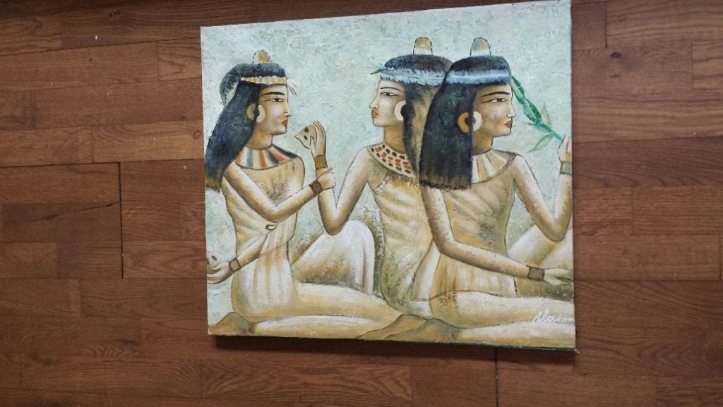 Acryl Schilderij ~ GODINNEN oude Egypte ~ 53 x 47,5 cm, Gebruikt, Ophalen of Verzenden, Schilderij, 5 – 50
