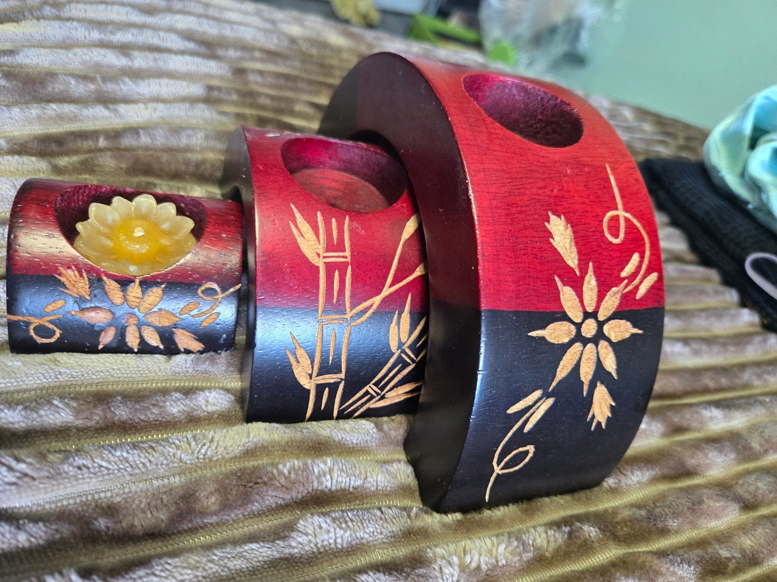 Mooie Set Houten Houders voor WaxineLichtjes, Zwart, Ophalen of Verzenden, Zo goed als nieuw, Kandelaar