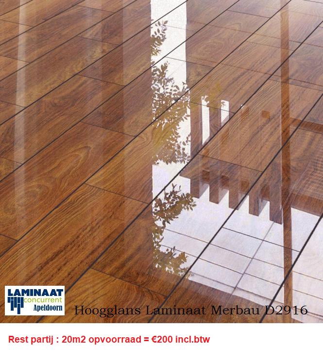 20m2 Hoogglans Laminaat Plateau Merbau D2916 HG = €200,-, Ophalen, Nieuw, Hoogglans laminaat merbau 8mm dik, Rood