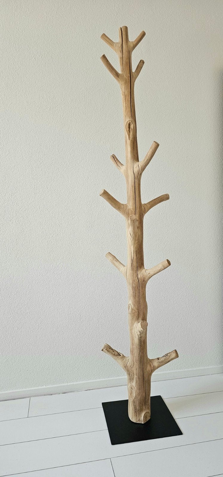 Massief houten kapstok metalen voet zwart Loods 5 H 199X40cm, Ophalen, Zo goed als nieuw, Staande kapstok, 150 tot 200 cm