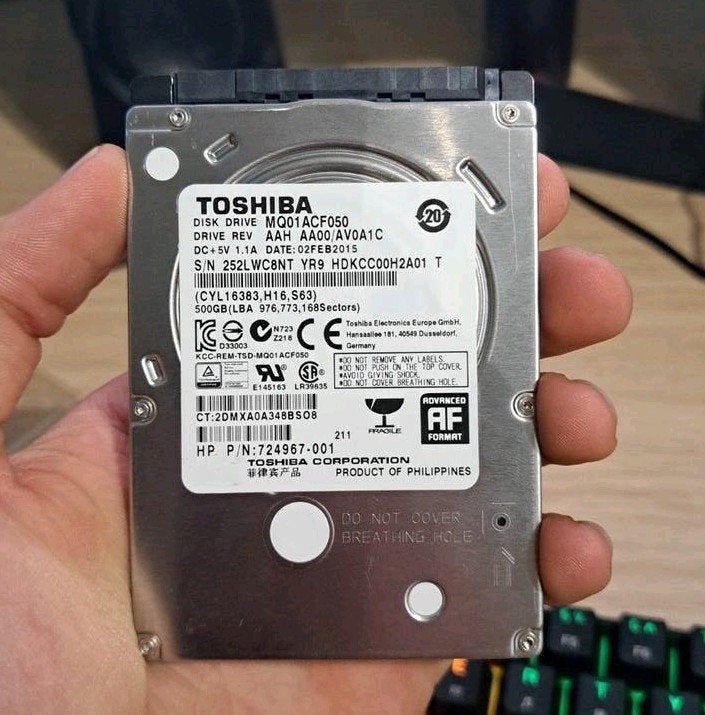 Toshiba MQ01ACF050 500GB HDD (ongetest), Intern, Toshiba, Ophalen of Verzenden, Niet werkend