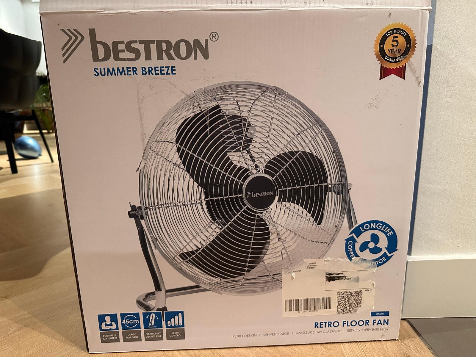 Bestron Retro Vloerventilator DFA40 - Krachtig en Verstelbaa, Witgoed en Apparatuur, Ventilatoren, Ophalen of Verzenden, Zo goed als nieuw