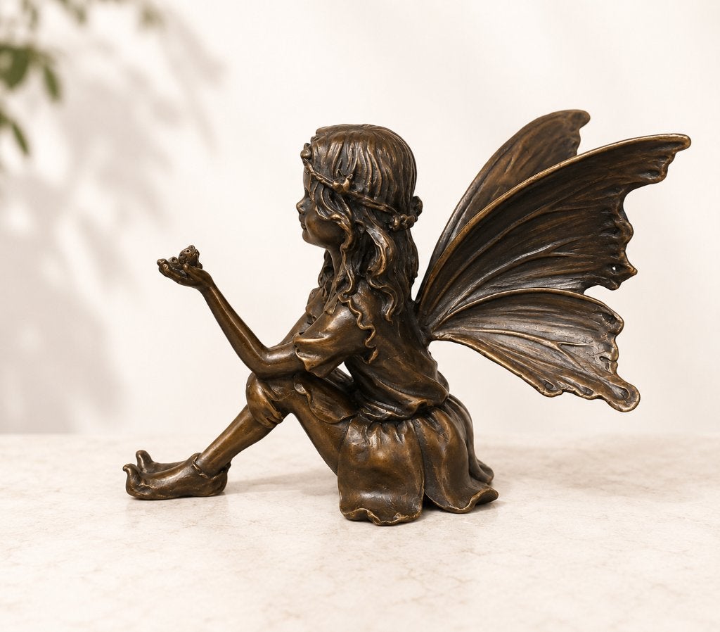 Bronzen beeld/ ELFJE MET VLINDER /FEE / ENGEL, Ophalen of Verzenden, Brons, Beeld