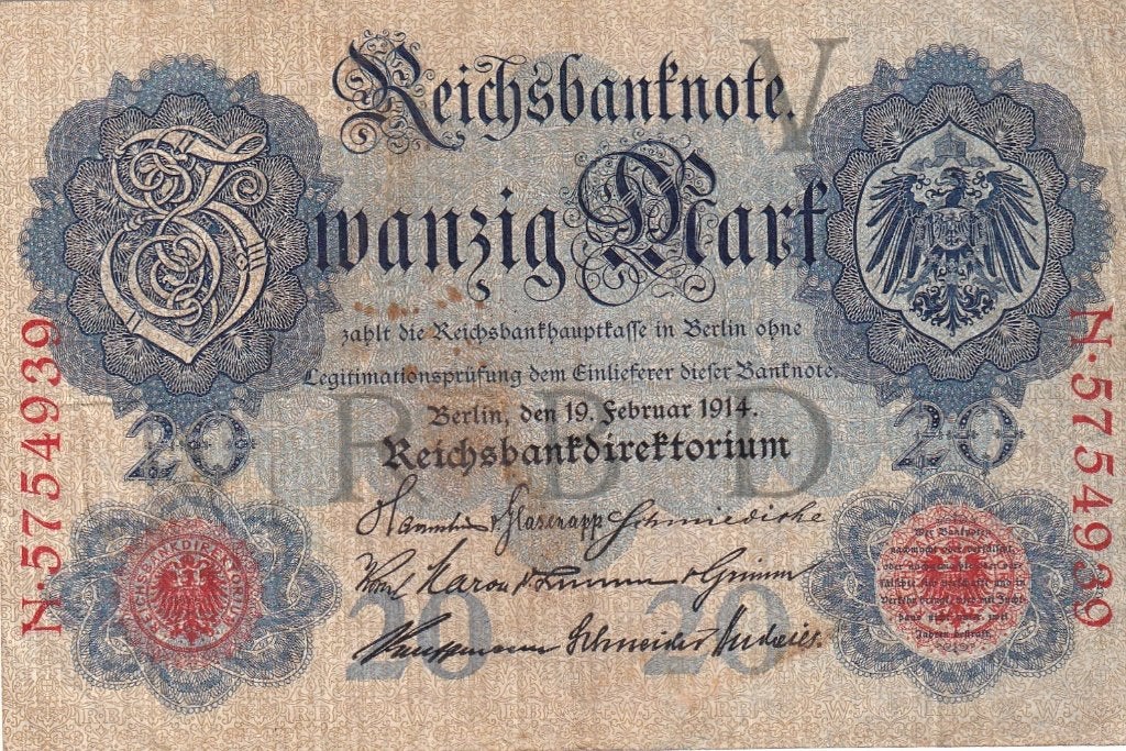 Duitsland 20 mark 19-2-1914, Postzegels en Munten, Bankbiljetten | Europa | Niet-Eurobiljetten, Verzenden, Duitsland, Los biljet