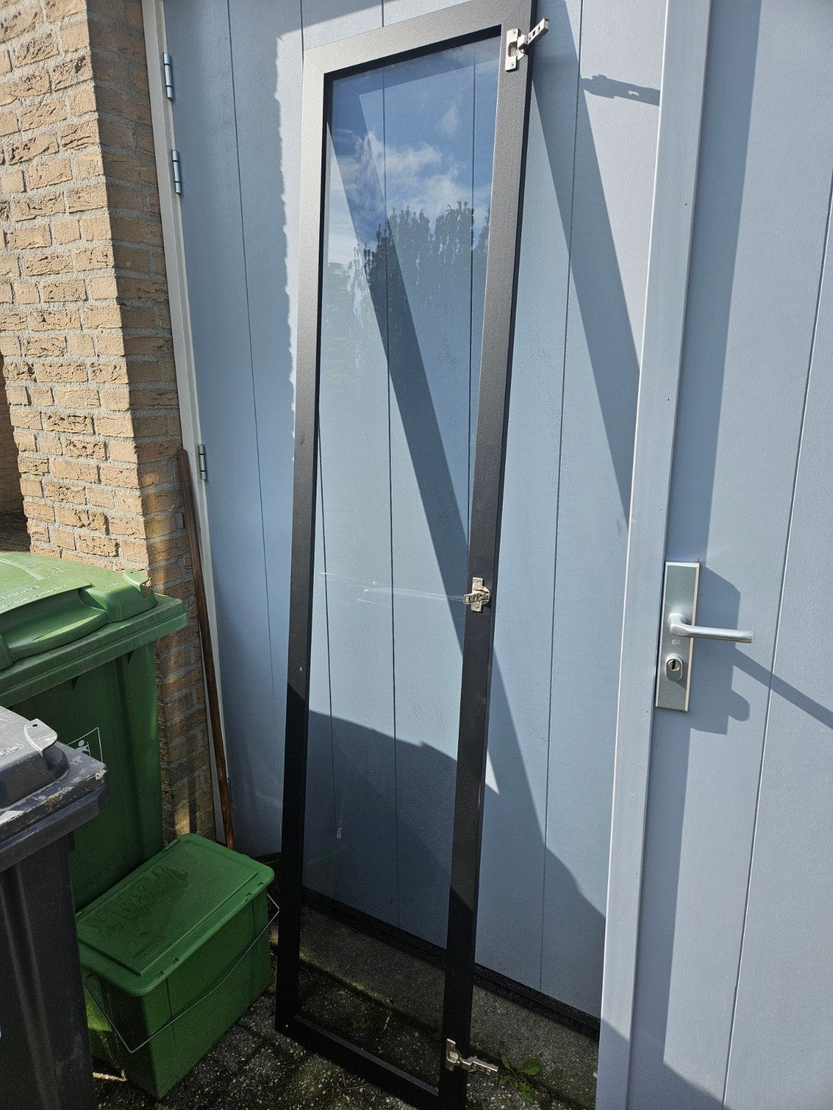 2 zwarte deuren 50x218 met glas en scharnieren, Doe-het-zelf en Verbouw, Deuren en Horren, Ophalen of Verzenden, Glas, Binnendeur