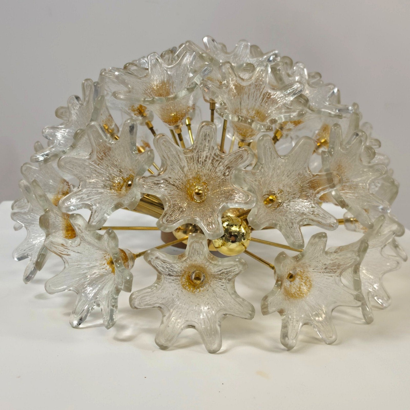 venini murano palfondlamp 70s Italiaans mid century design, Gebruikt, E14 (klein), Ophalen of Verzenden, Glas