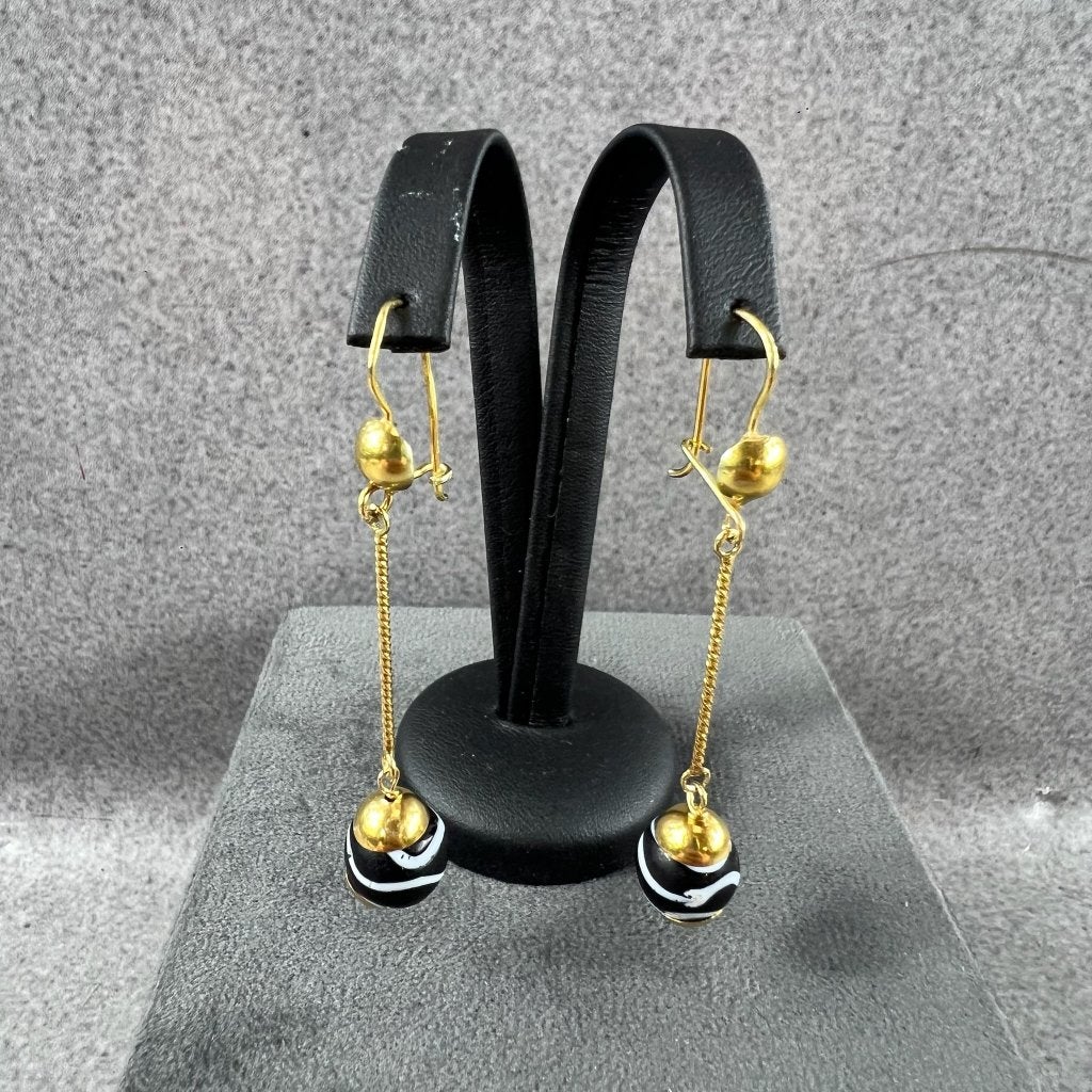 Gouden Oorbellen | 14k | 6,17g | hangers met kraal | 415751, Ophalen of Verzenden, Goud, Goud, Hangers