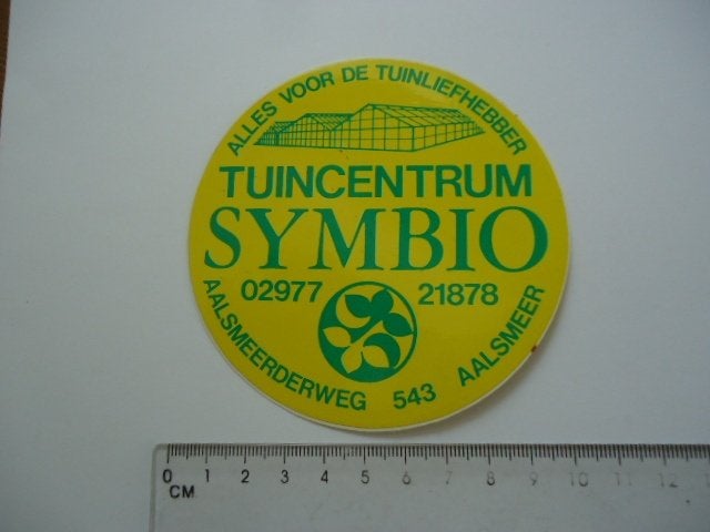 sticker oud Aalsmeer Symbio tuincentrum kassen bloemen, Verzenden, Zo goed als nieuw, Bedrijf of Vereniging
