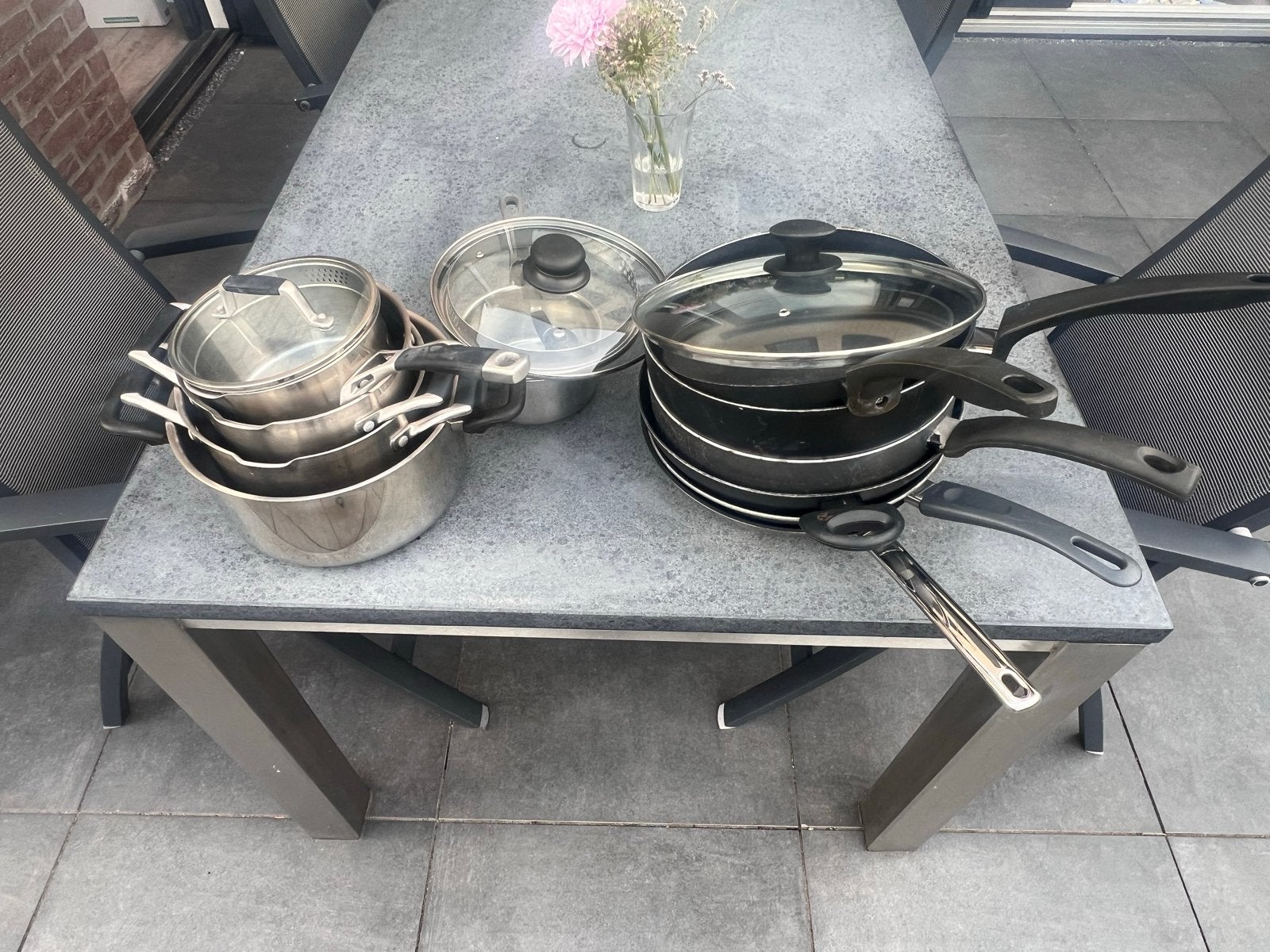Pannenset (IKEA, Hema) - Niet geschikt voor inductie, Ophalen, Gebruikt, Rvs, Pannenset