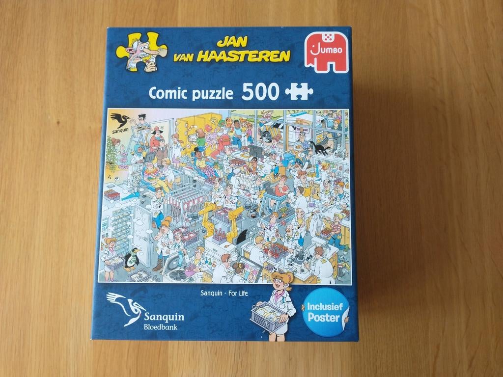 Jan van Haasteren puzzel Sanquin 500 stuks, Ophalen of Verzenden, 500 t/m 1500 stukjes, Zo goed als nieuw