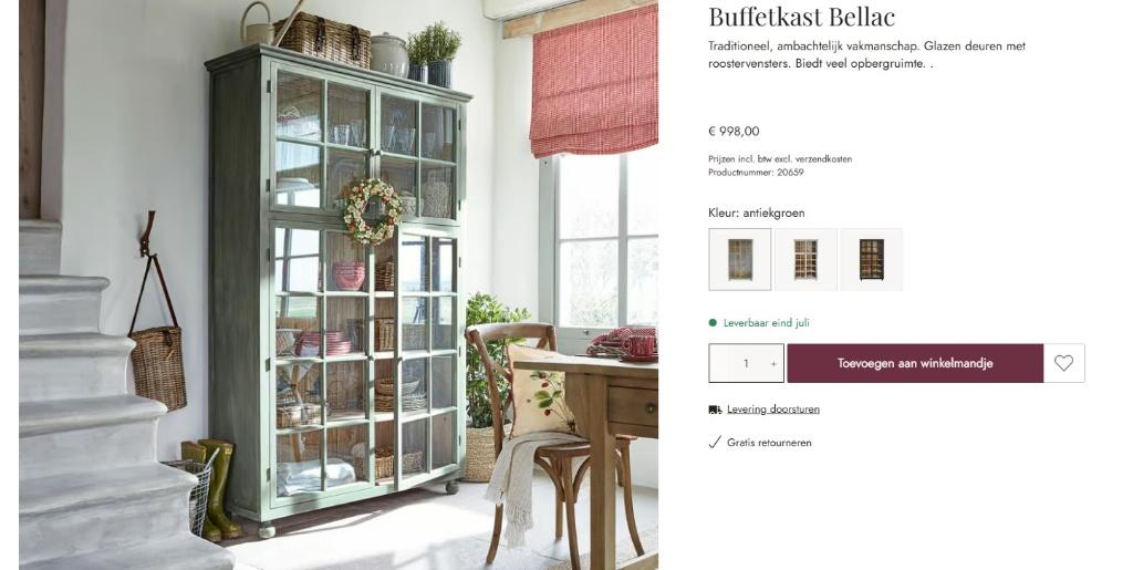 Buffetkast Bellac Loberon - oudgroen - vintage landelijk, Huis en Inrichting, Kasten | Buffetkasten, Gebruikt, 200 cm of meer