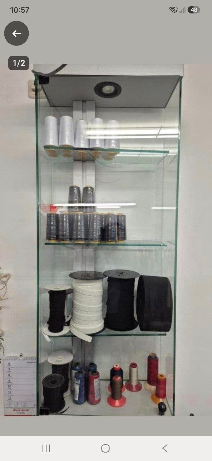 Glazen vitrinekast met verlichting exclusief inhoud, Ophalen, Minder dan 50 cm, Glas, Modern
