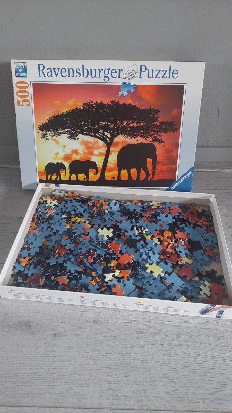Ravensburger Legpuzzel 500 stukjes - Afrikaanse Olifanten, Hobby en Vrije tijd, Denksport en Puzzels, Ophalen of Verzenden, Minder dan 500 stukjes