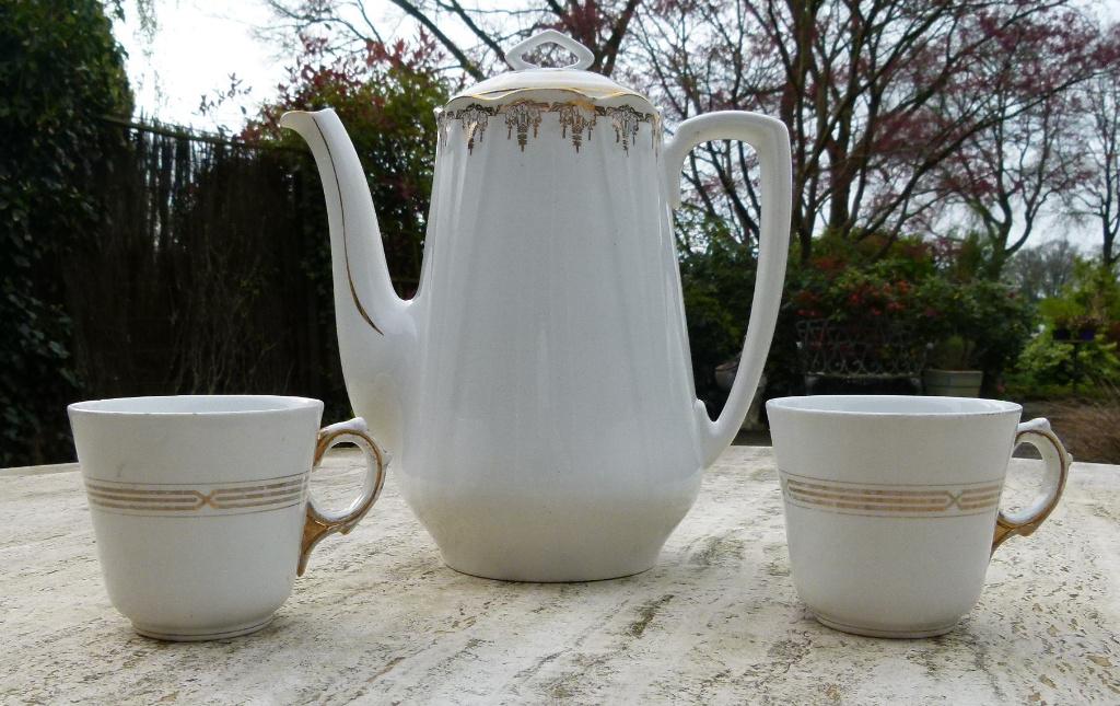 Société Céramique Koffiepot Gouden rand met 2 Mokjes, Ophalen of Verzenden