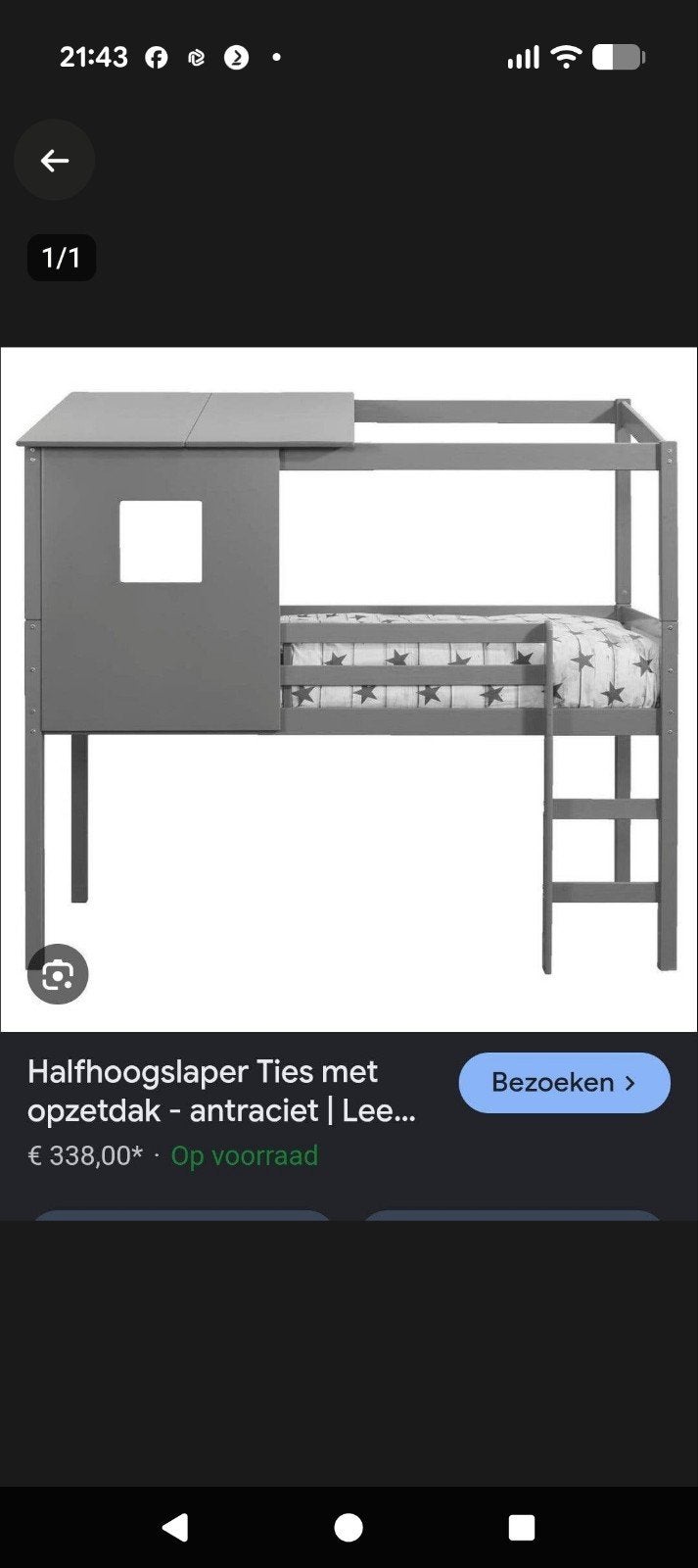 Halfhoogslaper Ties met opzetdak - antraciet, Ophalen of Verzenden, Zo goed als nieuw, Eenpersoons, Halfhoogslaper