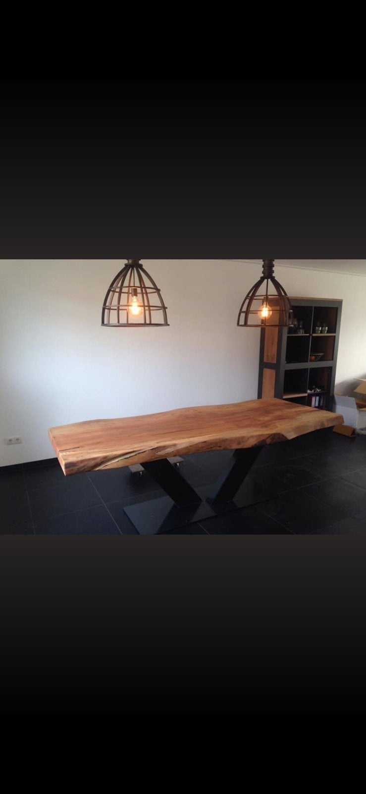 Te koop: boomstamblad op stalen onderstel, Huis en Inrichting, Tafels | Eettafels, Ophalen, 200 cm of meer, 50 tot 100 cm, Zo goed als nieuw