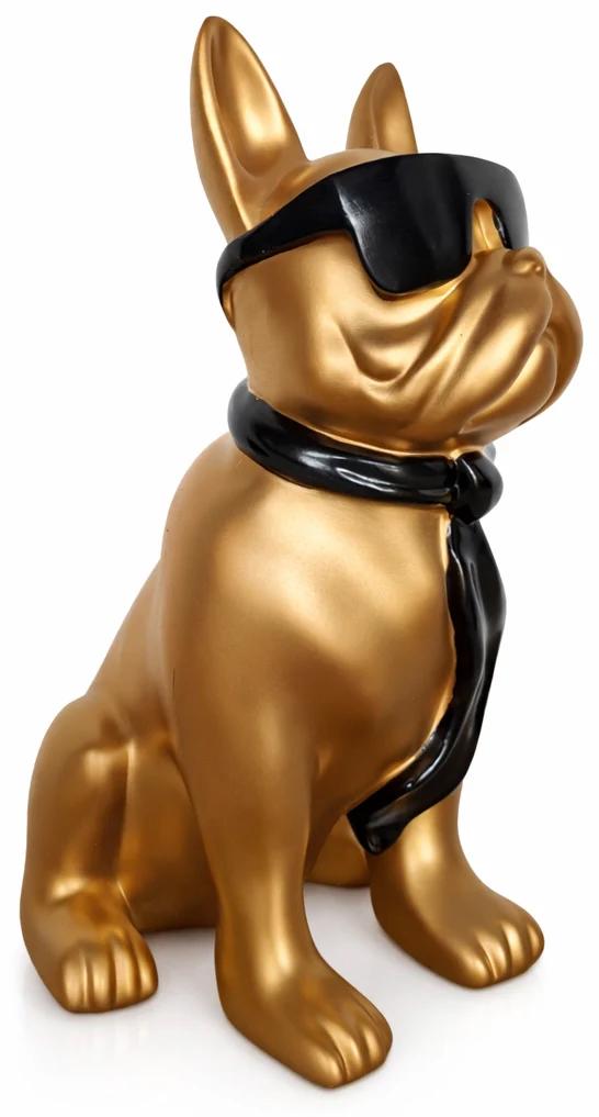 Franse Bulldog Beeld - Goud met Zonnebril en Stropdas 40 cm, Ophalen of Verzenden, Nieuw, Goud, Modern