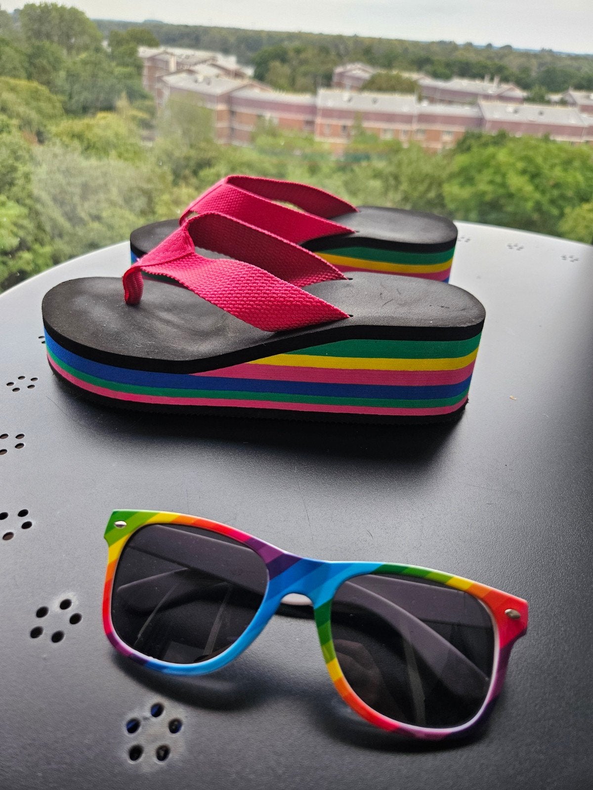 Kleurrijke platform slippers 38 roze / rainbow, Ophalen of Verzenden