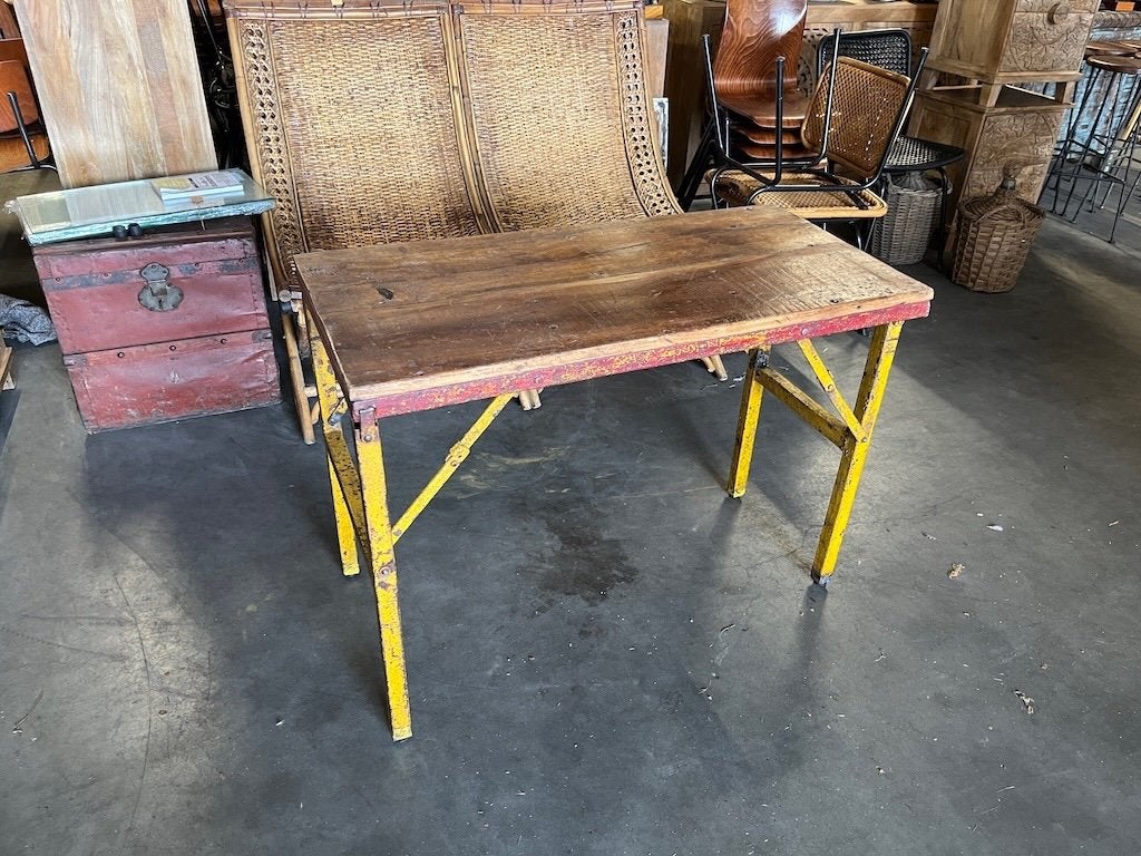 Oude inklapbare Cafe tafel/bistrotafel/eettafel origineel, Ophalen, Gebruikt, Rechthoekig, Metaal