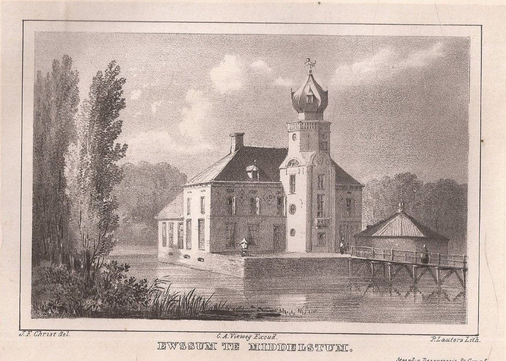 Het Huis Ewssum te Middelstum Litho 1846