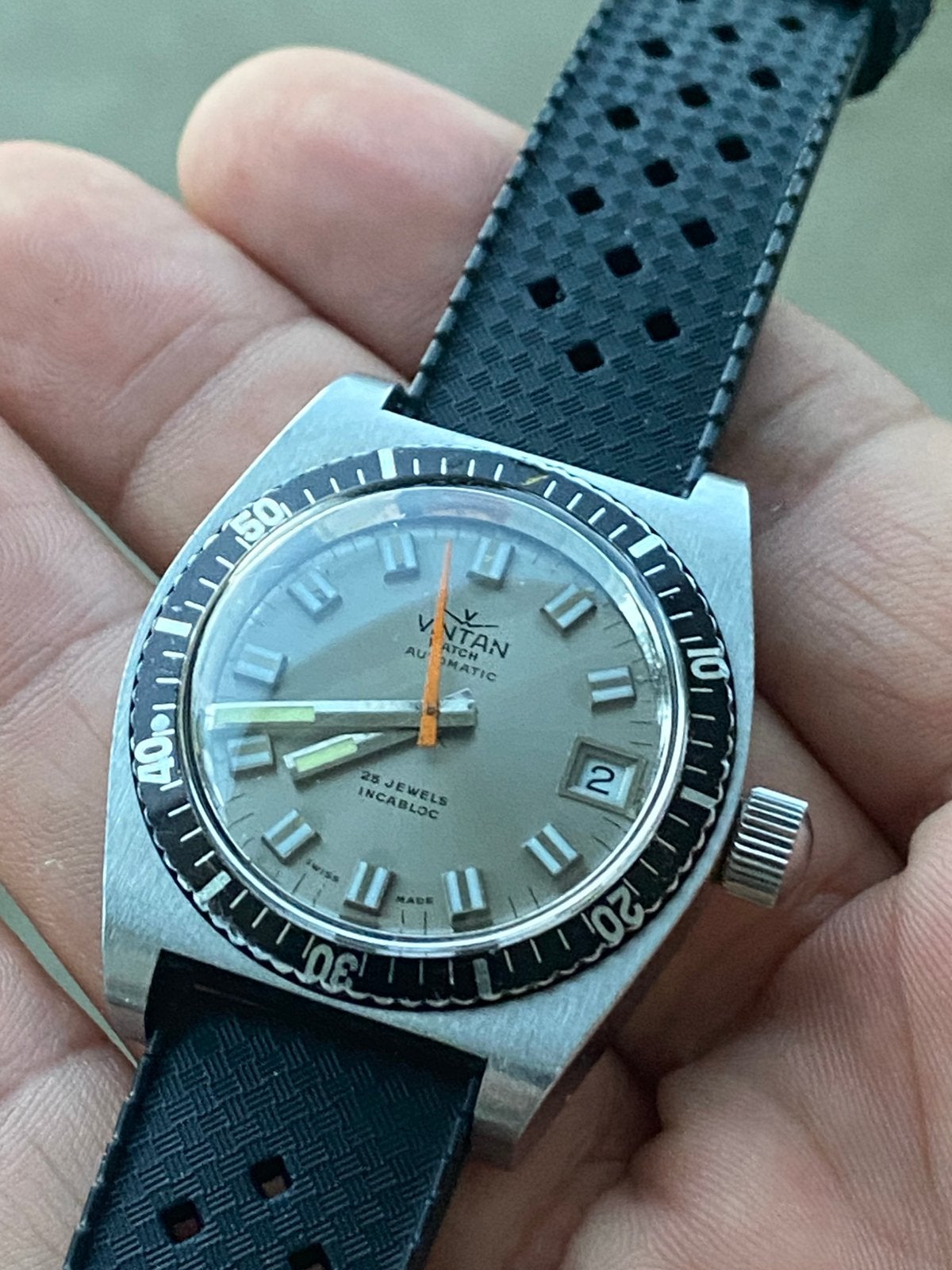 Vintage Skindiver Grey Dial Automatic -ETA 2783-Stalen kast, Overige merken, Gebruikt, Staal, Polshorloge