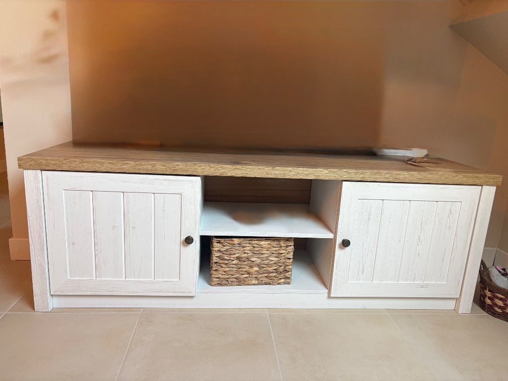 Landelijke salontafel met Tv Meubel, Ophalen, Gebruikt, 150 tot 200 cm, Landelijk