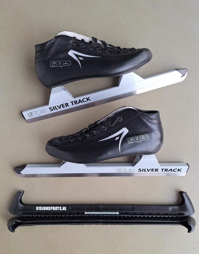 Raps Zilver Track schaatsen noren zwarte leren schoenen m 42, Ophalen of Verzenden, Zo goed als nieuw, Raps, Noren