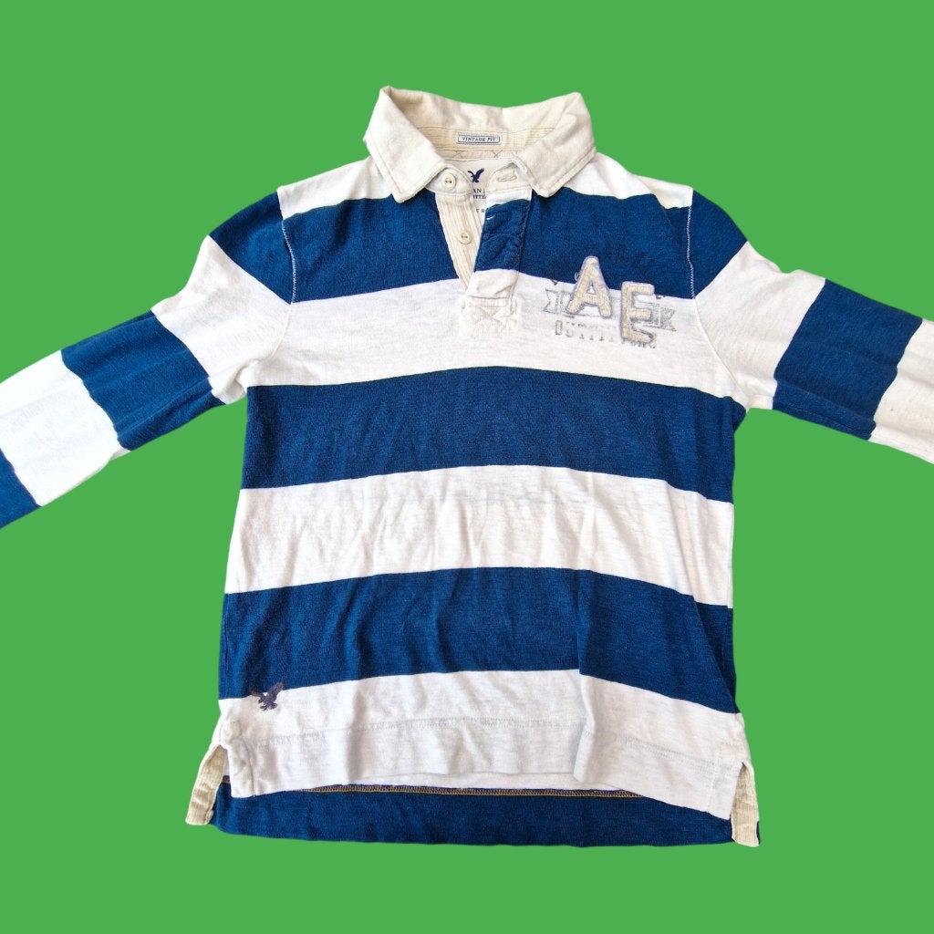 American Eagle shirt Rugby blauw/wit L vintage fit, Maat 52/54 (L), Meerkleurig, Ophalen of Verzenden, Zo goed als nieuw